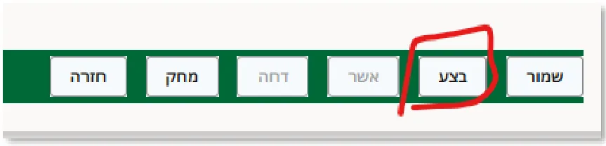 סרגל הכפתורים: שמור, בצע, אשר, דחה, מחק, חזרה — הכפתור בצע מסומן